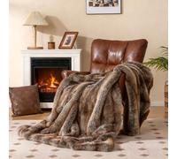 COSTWAY Couverture en Polaire, Plaid en Fausse Fourrure Moelleuse de Luxe Douce et Pelucheuse, Couverture Décorative Épaisse, Chaude et Confortable pour Lit, Canapé, Fauteuil, 153 x 203 cm, Marron