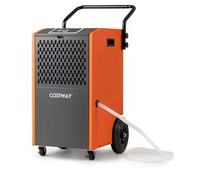 COSTWAY Déshumidificateur commercial 73 L/jour jusqu'à 695m³, déshumidificateur industriel de chantier avec tuyau de vidange, roulettes & minuterie, déshumidificateur portable