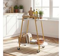 COSTWAY Desserte Roulante Compacte 60 cm, Métallique Dorée, Plateau Marbre | Chariot de Service à 2 Niveaux, Table Mobile Élégante pour Cuisine, Salon ou Coin Café, Idéal pour Petit Espace