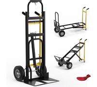 COSTWAY Diable 3 en 1 transformable, Diable de transport jusqu'à 360/450kg, Chariot à main avec 4 pneus en caoutchouc, corde d'attache & surface de chargement 25x29 cm/130x38cm