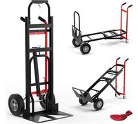 COSTWAY Diable 3 en 1 transformable, Diable de transport jusqu'à 360/450kg, Chariot à main avec 4 pneus en caoutchouc, corde d'attache & surface de chargement 25x29 cm/130x38cm