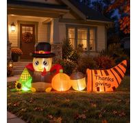 COSTWAY Dinde Gonflable avec Éclairage LED, 252 x 70 x 111 cm | Décoration de Thanksgiving avec Citrouille Lumineuse, Pommes de Pin, Corne d'Abondance, Maïs et Fleur, pour Jardin, Pelouse