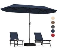 COSTWAY Double parasol 400x200cm avec support & manivelle, Grand parasol XXL, UPF 50+, Parasol de terrasse Parasol de marché bleu marine