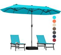 COSTWAY Double parasol 400x200cm avec support & manivelle, Grand parasol XXL, UPF 50+, Parasol de terrasse Parasol de marché Turquoise