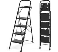 COSTWAY Echelle 4 marches, escabeau pliable avec porte-outils, pédales antidérapantes, patins et main courante, escabeau pliant portable Echelles doubles jusqu'à 150kg
