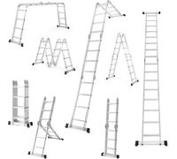 COSTWAY Échelle polyvalente 7 en 1 jusqu'à 150kg, échelle pliante longueur jusqu'à 370,5cm réglable en aluminium