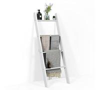 COSTWAY Échelle Porte Serviette en Bois de Pin à 4 Niveaux Surface Biseautée Antidérapante 50x7,5x136,7 cm, Étagère Salle de Bain Entièrement Peint Simple Rustique pour Salon, Salle de Bain (Blanc)