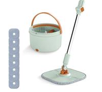 COSTWAY Ensemble Balai Serpillière Seau Essoreur, Tête Plate Rotatif 360°, Panier Essoreur avec Poignée, 8 Lingettes Lavables Réutilisable, Nettoyage Rapide pour Usage (Plus Balai-8 Serpillères-Vert)