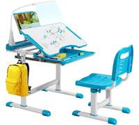 COSTWAY Ensemble bureau enfant réglable en hauteur avec chaise, lumière LED (bleu)