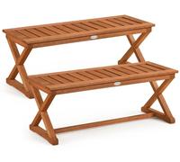 COSTWAY - Ensemble de 2 bancs de jardin, pour 2 personnes, résistants aux intempéries, banc sans dossier, banc en bois, banc pour balcon en bois dur, banc d'entrée supportant jusqu'à 200 kg, banc à fl