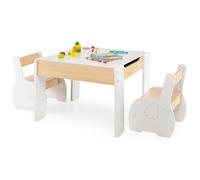 COSTWAY Ensemble de 3 pièces en bois pour enfants, table d'enfant 4 en 1 avec 2 chaises & tableau amovible, ensemble de meubles pour enfants avec espace de rangement pour salle de jeux, jardin d'enfan