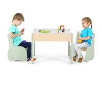 COSTWAY Ensemble de 3 pièces en bois pour enfants, table d'enfant 4 en 1 avec 2 chaises & tableau amovible, ensemble de meubles pour enfants avec espace de rangement pour salle de jeux, jardin d'enfan