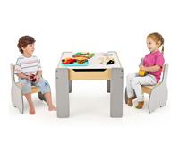 COSTWAY Ensemble de 3 pièces en bois pour enfants, table d'enfant 4 en 1 avec 2 chaises & tableau amovible, ensemble de meubles pour enfants avec espace de rangement pour salle de jeux, jardin d'enfan