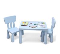 COSTWAY Ensemble de 3 pièces pour enfants, table pour enfants, table pour enfants avec 2 chaises, meubles pour enfants en plastique, ensemble de tables pour enfants pour chambre d'enfant bleu