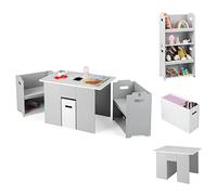 COSTWAY Ensemble de 3 sièges pour enfant, table avec 2 chaises, table d'activité 4 en 1 avec espace de rangement et couvercle amovible, siège multifonction pour les tout-petits à partir de 3 ans, gris