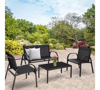 COSTWAY Ensemble de 4 meubles de terrasse, balcon et jardin, y compris 2 chaises individuelles, 1 banc et 1 table basse en textilène Ensemble de salon noir