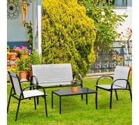 COSTWAY Ensemble de 4 meubles de terrasse, balcon et jardin, y compris 2 chaises individuelles, 1 banc et 1 table basse en Textilène Ensemble de salon gris