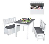 COSTWAY, ensemble de 4 pièces pour enfants, comprenant un ensemble table et deux chaises, une bancasse, et une table de dessin. Ensemble de sièges pour enfants à partir de 3 ans, de couleur grise