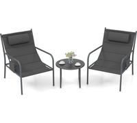 COSTWAY Ensemble de meubles de balcon 3 pièces, ensemble de meubles de jardin avec 2 chaises & table, ensemble de sièges en tissu respirant, ensemble de jardin