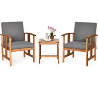 COSTWAY Ensemble de meubles de balcon 3 pièces, table d'appoint avec 2 chaises, 2 coussins d'assise & 2 coussins de dossier, ensemble de jardin en acacia, meubles de jardin, groupe de sièges