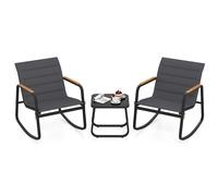 COSTWAY Ensemble de meubles de jardin 3 pièces avec 2 chaises à bascule, table & coussins, ensemble de meubles de balcon, meubles de terrasse, ensemble de balcon, ensemble de jardin, groupe de sièges