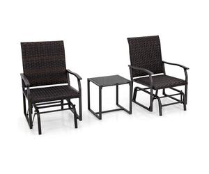 COSTWAY Ensemble de meubles de jardin 3 pièces avec siège rembourré, ensemble de balcon en rotin comprenant 2 chaises et une table, ensemble de salon pour petit balcon