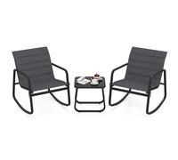 COSTWAY Ensemble de meubles de jardin 3 pièces, ensemble de meubles de balcon, 2 chaises à bascule avec table & coussins, ensemble de balcon, meubles de terrasse, ensemble de jardin, groupe de sièges