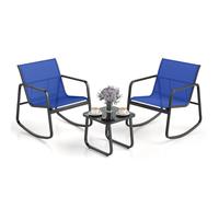 COSTWAY Ensemble de meubles de jardin 3 pièces, meubles de balcon avec 2 chaises, table & mouvement de balancement doux, meubles de terrasse, ensemble de jardin, groupe de sièges bleu