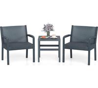 COSTWAY Ensemble de meubles de jardin en poly rotin 3 pièces, meubles de balcon PP résistant aux intempéries, ensemble de balcon y compris 2 chaises avec table, meubles de terrasse Ensemble de jardin 