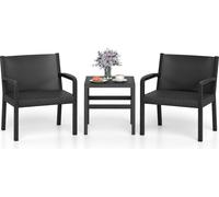 COSTWAY Ensemble de meubles de jardin en poly rotin 3 pièces, meubles de balcon PP résistant aux intempéries, ensemble de balcon y compris 2 chaises avec table, meubles de terrasse Ensemble de jardin 