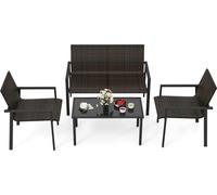 COSTWAY Ensemble de meubles de jardin en poly rotin 4 pièces, salon pour 4 personnes, ensemble de salon comprenant 2 chaises, banc & table, ensemble de jardin noir