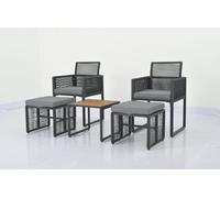 COSTWAY Ensemble de meubles de jardin en poly rotin 5 pièces, ensemble de balcon comprenant 2 chaises avec coussins, tabouret, table, dossier rabattable, ensemble de salon peu encombrant