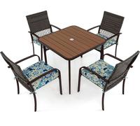 COSTWAY Ensemble de meubles de jardin en poly rotin pour 4 personnes, ensemble de salon avec table, 4 chaises en rotin & coussins, plateau de table avec trou pour parasol, ensemble de salon, ensemble 
