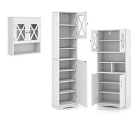 COSTWAY Ensemble de Meubles de Salle de Bain, Colonne Salle de Bain, Armoire de Salle de Bain Murale et Meuble de Salle de Bain