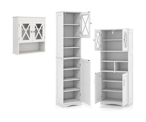COSTWAY Ensemble de Meubles de Salle de Bain, Colonne Salle de Bain, Armoire de Salle de Bain Murale et Meuble de Salle de Bain