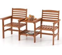 COSTWAY Ensemble de salon avec table pour la terrasse, ensemble de conversation 2 places en bois avec table basse & trou pour parapluie, ensemble de meubles de jardin résistant aux intempéries