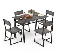COSTWAY Ensemble de Table à Manger 5 Pièces avec 4 Chaises Industrielles, Étagère de Rangement, Cadre en Métal, 110x70x75 cm, Gris