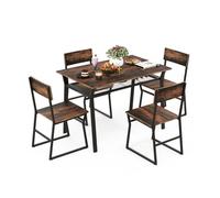 COSTWAY Ensemble de Table à Manger 5 Pièces avec 4 Chaises Industrielles, Étagère de Rangement, Cadre en Métal, 110 x 70 x 75 cm