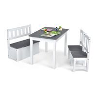 COSTWAY Ensemble de table pour enfants 4 pièces en bois, table pour enfants, chaises, banc avec espace de rangement, groupe de sièges pour enfants, ensemble de tables pour enfants, meubles pour enfant