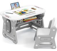 COSTWAY Ensemble de tables pour enfants, ensemble de sièges pour enfants réglables en hauteur avec chaise, tableau blanc inclinable&accessoires, espace de rangement, ensemble de bureaux pour enfants 3