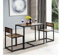COSTWAY Ensemble Table à Manger 1 Table et 2 Chaises Encastrable Style Industriel Moderne pour Salle à Manger, Bistro Brun Rustique