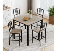 COSTWAY Ensemble Table à Manger 5 Pièces Carrée 90x90 cm avec 4 Tabourets Pliable Gain de Place pour Cuisine Salle à Manger Gril