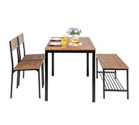 COSTWAY Ensemble Table à Manger et 2 Chaise 1 Banc - 4 Personnes, Industriel, Structure en Métal pour Restaurant, Cuisine, Marron