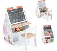 COSTWAY Ensemble table & chaise pour enfants Chevalet d'art double face pour enfants, avec tableau magnétique et tableau blanc Blanc