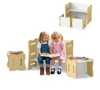 COSTWAY Ensemble Table et 2 Chaises pour Enfants - 69 x 39,5 x 52 cm Coins Arrondis, Poignées Intégrées, Mobilier Gain de Place