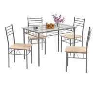 COSTWAY Ensemble Table et 4 Chaises, Plateaux en Verre Trempé, Cadre en Métal Laqué pour Cuisine, Salon