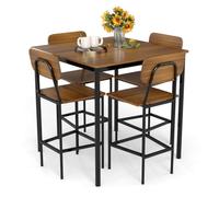 COSTWAY Ensemble Table et 4 Chaises, Table Haute Cuisine 90 x 90 cm, Tabouret avec Dossier, Mange Debout pour 4 Personnes, Design Compact, pour Cuisine, Bistro, Salon, Bar (Noyer)