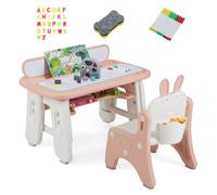 COSTWAY Ensemble Table et Chaise Enfant-39 Accessoires-2 Planches à Dessin Magnétique Effaçable-Étagère de Rangements 1-12 ans Rose