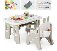 COSTWAY Ensemble Table et Chaise Enfant, 39 Accessoires - 2 Planches à Dessin Magnétique Effaçable, Étagère de Rangements, 1-12 ans