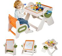 COSTWAY Ensemble table et chaise pour enfant 6 en 1, table de jeu pour enfant avec plateau de table, fente pour stylo, paniers & étagère à livres, table de jeu pour enfant de 18 mois et plus